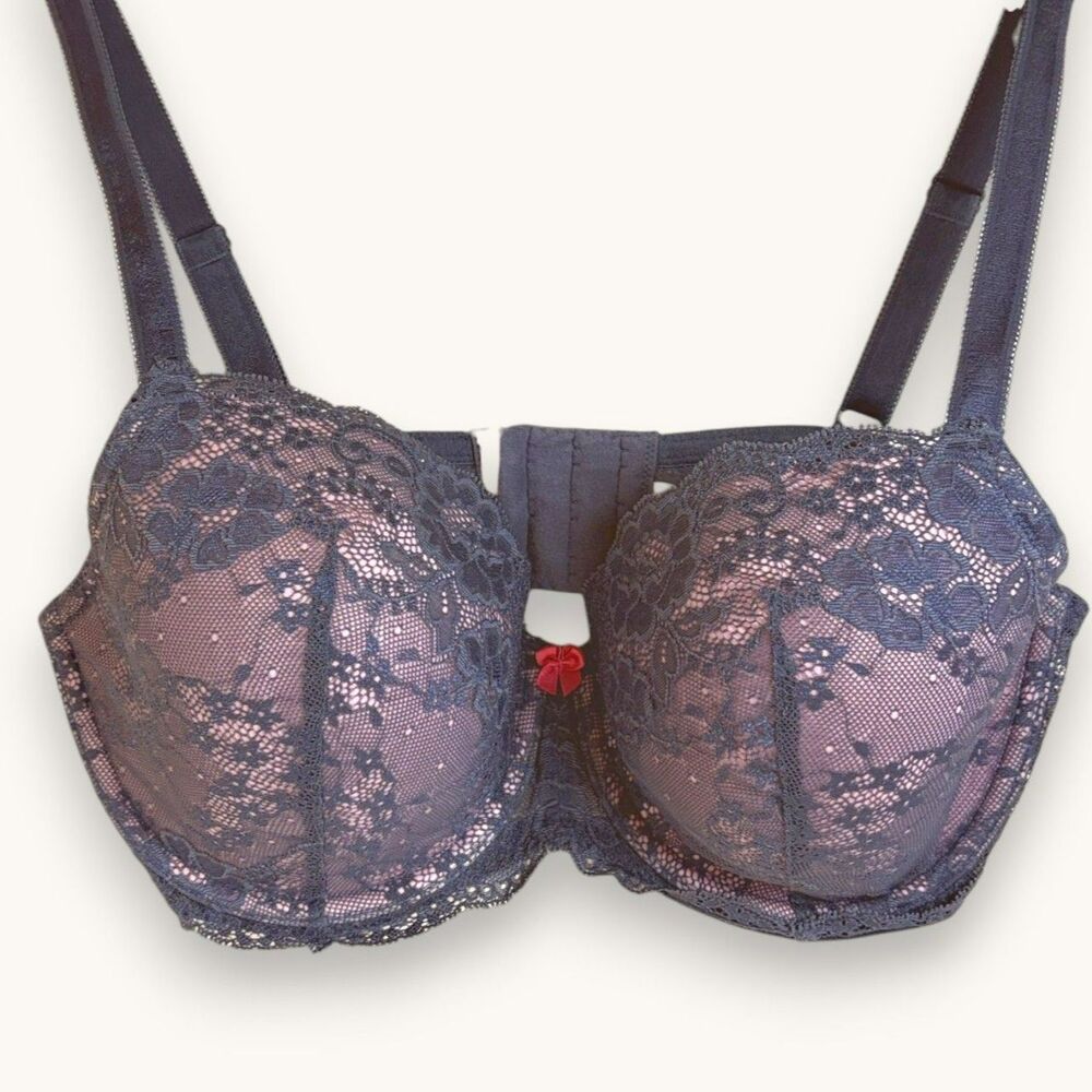 Victoria's Secret Bra Lingerie Dream Angel Lined Demi Gray Lace Pink Cups 36DD